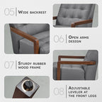 Lexicon Modern Accent Chair, Luxury Genuine Leather Match Living Room Chair with Tufted Cushions, Solid Wood Frame and Arm Rest, Comfy Upholstered Single Seat for Bedroom/Reading/Office, Dark Gray
