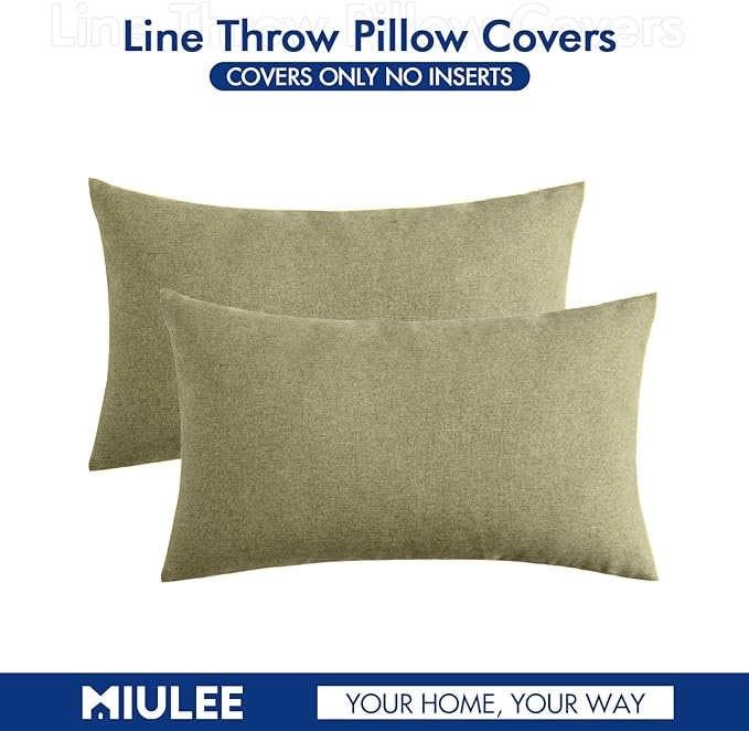 MIULEE Pack of 2 Decorative Outdoor Solid Waterproof Throw Pillow Covers Spring Faux Linen Garden Farmhouse Cushion Cases for Patio Tent Balcony Couch Sofa 20x12 Inch Light Olive Green