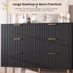 GarveeHome Fluted 6 Drawer Dresser for Bedroom, 47.2 in Wide Modern Chest of Drawers with Deep Drawers, Large Double Dresser TV Stand, Wooden Organizer for Living Room, Hallway, Kids Room, Black