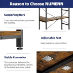 NUMENN 5 Tier Corner Bookshelf, Modern Corner Bookcase, Large Open Shelf Bookcase, Tall Bookshelves Storage Display Rack for Bedroom, Living Room and Home Office, Vintage