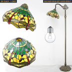 WERFACTORY Tiffany Floor Lamp Green Yellow Stained Glass Dragonfly Arch Lamp 12X18X64 Inch Gooseneck Adjustable Corner Standing Reading Light Decor Bedroom Living Room S009G Series
