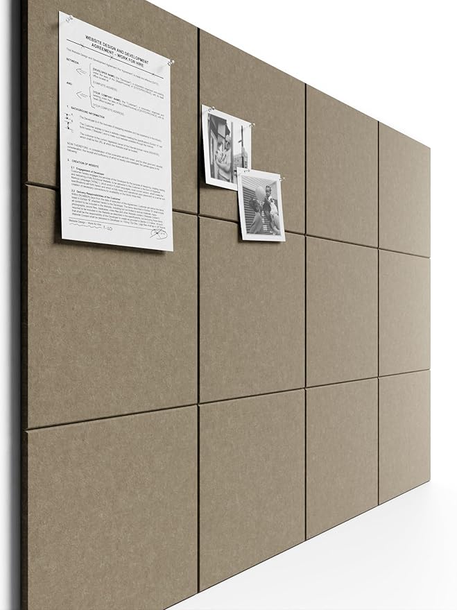 Bumusty Large Cork Board 48" x 36" Alternative - 12 Pack Felt Wall Tiles with 70 Safe Removable Adhesive Tabs, 30 Pushpins, Cork Boards for Walls Pin Board Bulletin Board Office Decor (Earth Brown)