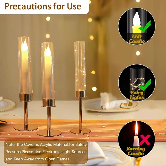 18PCS Gold Candle Sticks Holder in Bulk for Party Table Centerpiece, Metal Candlesticks Sticks Holder with Acrylic lampshade for Wedding Easter Dinner Table Decor Fit 0.78" LED Candle
