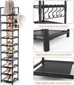 Tall Narrow Shoe Rack for Entryway, 10-Tier Sturdy Metal Shoe Shelf Storage 10-15 Pairs of Shoes and Boots, Space Saving Corner Shoe Rack Organizer for Closet,Doorway,Garage,Living Room
