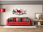 Wieco Art Red Flower Love Butterfly Abstract Oil Paintings on Canvas Wall Art Ready to Hang for Living Room Bedroom Home Decorations Modern 5 Panels Stretched and Framed 100% Hand Painted Artwork