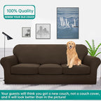 YEMYHOM Latest Checkered 4 Pieces Couch Covers for 3 Cushion Couch Extra Large High Stretch Thickened Sofa Cover for Dogs Pets Furniture Protector Sofa Slipcovers (Dark Coffee), 91"-110"(3 Cushions)