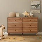 6 Drawer Dresser,47" Wide Mid Century Chest of Drawers,Wooden Bedroom Drawer Dresser with 6 Storage Drawers for Bedroom,Living Room,with Anti-Tipping Device,Walnut.HT