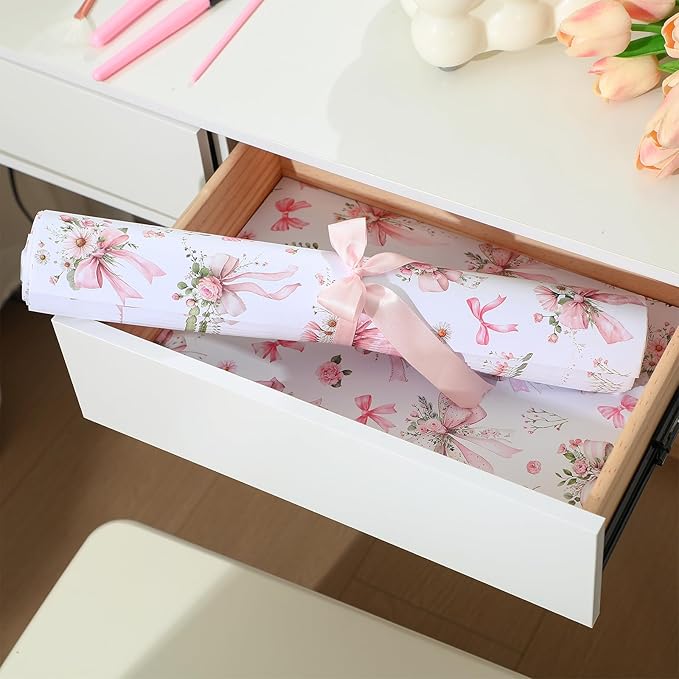 BBTO 20 Sheet Scented Drawer Liners for Dressers 15.8" x 22" Scented Fragrant Cabinet Paper Liners Non Adhesive Drawer Paper Mats for Bedroom Home Closet Shelves(Bow Flower)