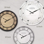 Presentime & Co 13" Farmhouse Series Wall Clock, Quartz Movement, Shiplap Style, Raised 3D Arabic Numeral, Antique Distressed White