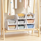 4 Pack Stackable Closet Storage Basket - Stackable Storage Bins, Multifunctional & Foldable Closet Organizer Divided, Wardrobe Cupboard Space-Saving Clothes Storage Hat Organizer, White