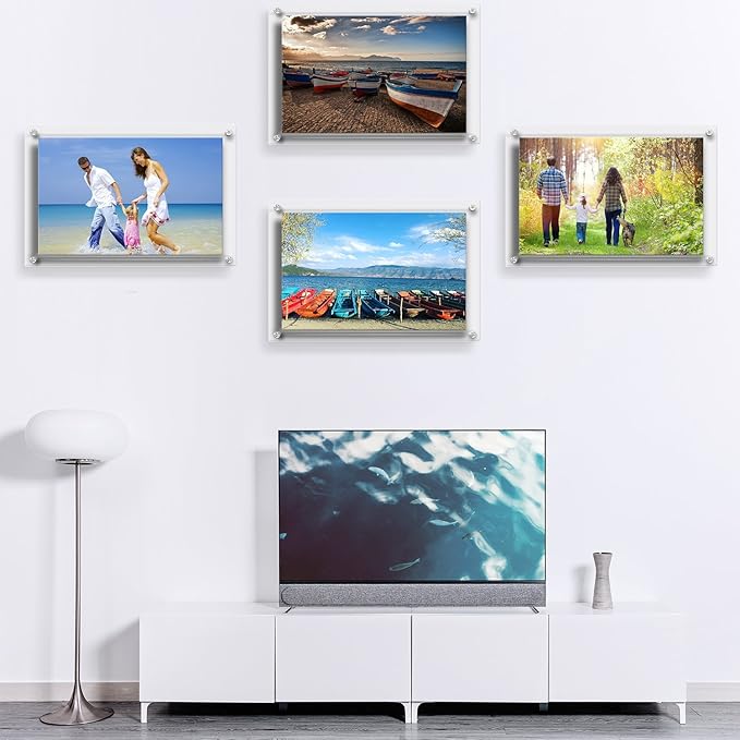 Acrylic Floating Picture Frame, 11x14 Double Panel Clear Wall Mount Document Certificate Frames (Inner Max Size is 9 x12.5 inch)