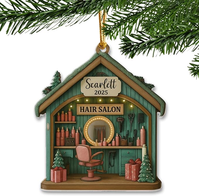 Personalized Hair Salon Christmas Ornament 2025, Custom Wooden 2 Layer Ornament, for Hairdresser, Stylist Keepsake, Beauty Salon Christmas Tree Decoration