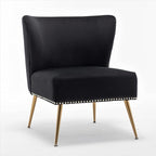 Thia Armless Velvet Accent Chair for Living Room, Elegant Seat with Nailhead Trim, Gold Metal Legs and Comfortable Curved Back, 28" D x 25" W x 29.5" H, Black