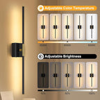 Wall Sconces Set of Two with Remote Control 29.1 in Dimmable Black Gold Battery Operated Wall Lights 350° Ratation 3000K-6000K LED Wireless Rechargeable Sconce for Bathroom Living Room Bedroom