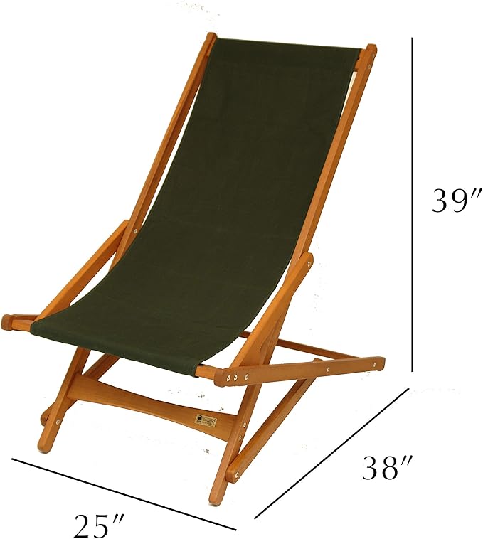 BYER OF MAINE Pangean Glider Chair – Folding Wood & Canvas Chair – Portable Outdoor Chair for Porch, Patio, or Beach in Forest Green