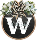 Circular Surname Front Door Welcome Sign - 26 Letter House Wreath, Front Porch Decorations, Year-Round Home Decor (W)