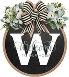 Circular Surname Front Door Welcome Sign - 26 Letter House Wreath, Front Porch Decorations, Year-Round Home Decor (W)