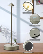 Cordless Table Lamps Rechargeable, 6000mAh Battery Operated LED Desk Lamp Outdoor Waterproof Portable Touch Dimmable Table Night Light for Patio Restaurant Dining Home Silver