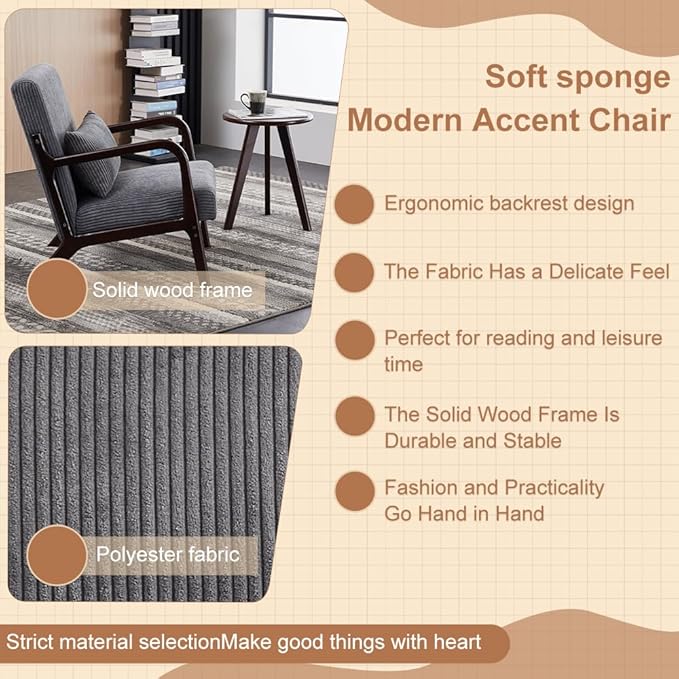 KEIKI Mid-Century Modern Upholstered Accent Chair with Accent Table, Seating Set for Home