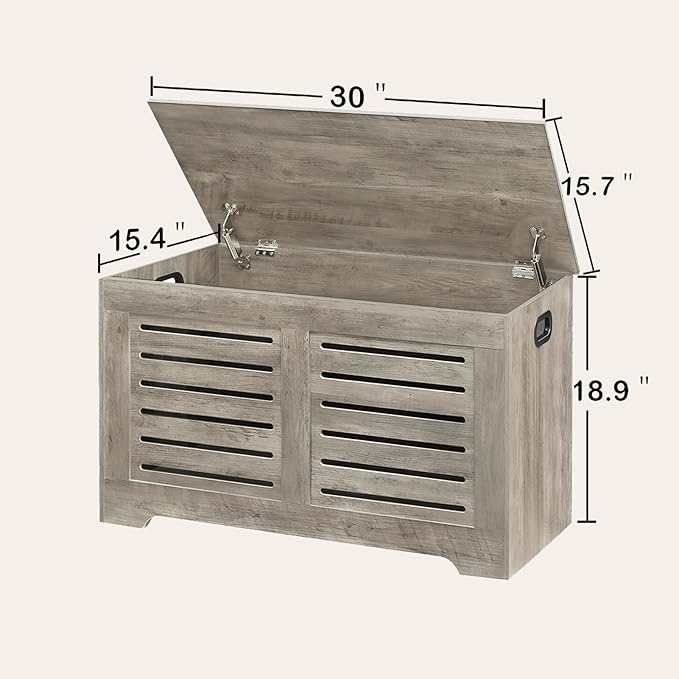 DINZI LVJ Storage Chest, Flip-Top Wooden Toy Box with 2 Safety Hinges, Entryway Shoe Storage Bench, Good Ventilation, Storage Trunk for Living Room, Bedroom, Easy Assembly, Gray Wash
