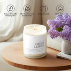 Fresh Lemon Highly Scented Candle for Home, 9oz Natural Soy Aromatherapy Non Toxic Candles with Essential Oil, Home Fragrance Stress Relief & Meditation Jar Candles Gifts for Women & Men, White