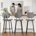 29-Inch Leather Bar Stools Set of 3, Counter Height Barstools with High Backrest，Bar Chairs for Kitchen Island with Heavy Duty Metal Base, Gray