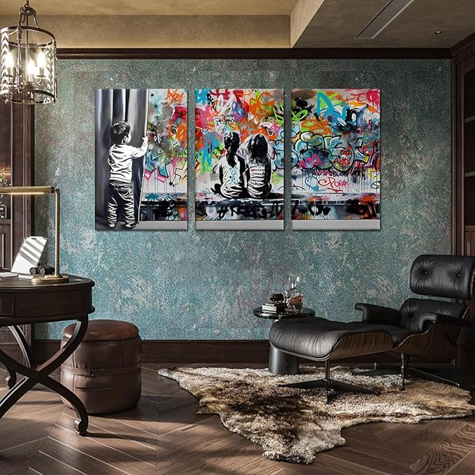 Novatique Banksy Canvas Wall Art Street Graffiti Wall Art Behind the Curtain Print Pictures Modern Cool Painting Pop Art Wall Decor for Living Room Bedroom,24" x 36" x 3pcs