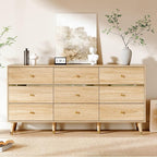 9 Drawer Dresser,63" Wide Mid Century Modern Chest of Drawers,Wooden Bedroom Drawer Dresser with 9 Storage Drawers for Bedroom, Living Room,with Anti-Tipping Device,Natural