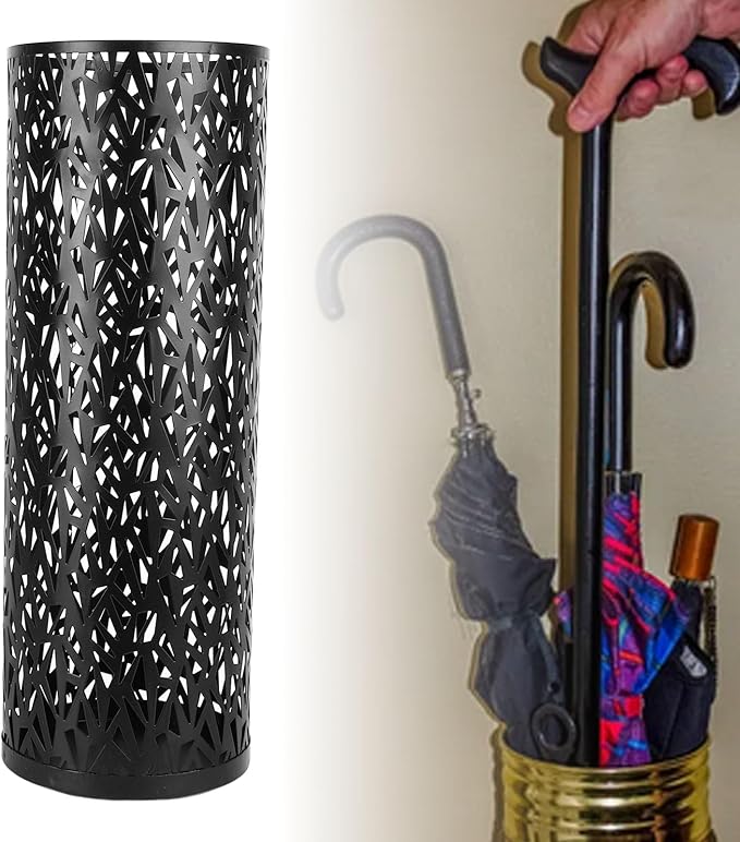 Umbrella Stand Umbrella Holder for Entryway,Umbrella Stand Rack,Metal Hollowed Freestanding Round Umbrella Holder Organizer Bin,Umbrella Rack Organizer Freestanding for Home Hotel Office(Medium-Black)
