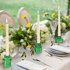Double Sided Vintage Ribbed Taper Glass Candle Holders,Tea Candle Holder for Table Centerpieces, Wedding Decorations and Dinner Parties (Green, 3 PCS)