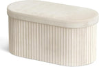 GLAXYFUR Oval Storage Ottoman Bench, Velvet Foot Rest, 30 Inch Folding Chest for Living Room, Bedroom, Beige