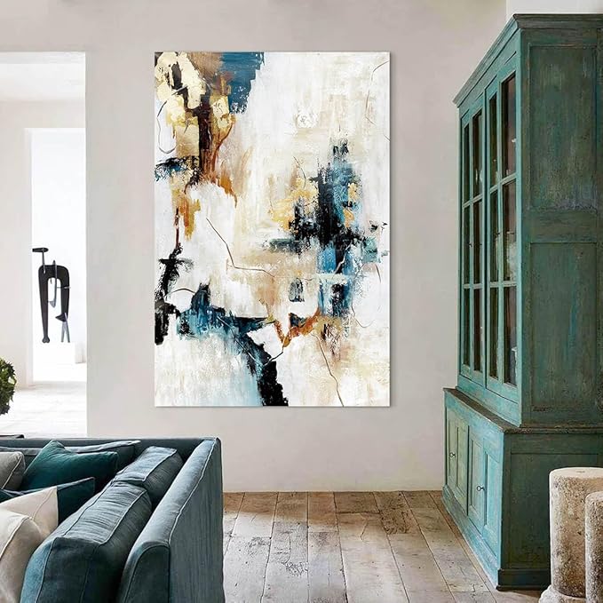 Abstract Canvas Wall Art Yellow Teal Large Wall Decor Living Room Pictures for Bedroom Framed Artwork for Walls Home Decor