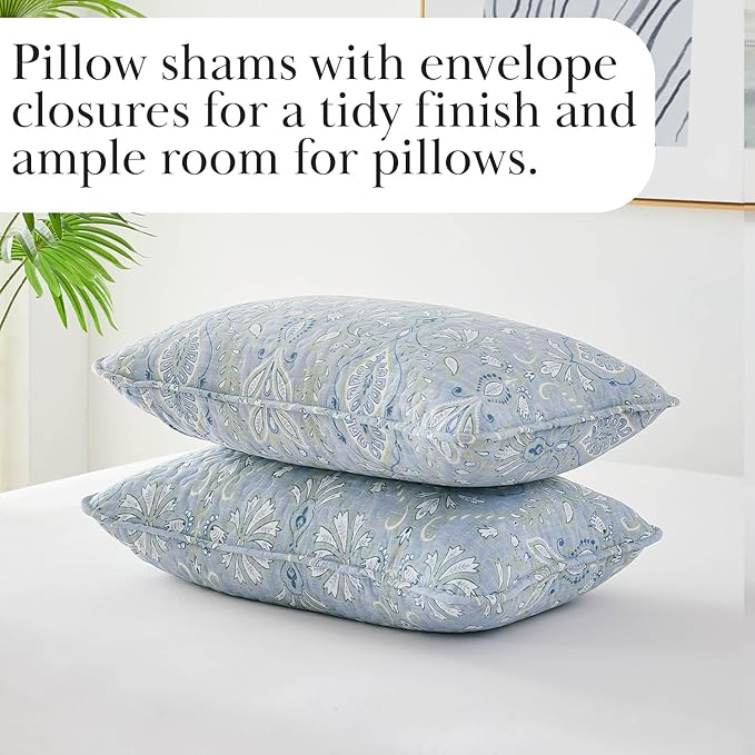 Southshore Fine Living, Inc. Twin XL Comforter Quilt Set, Dorm Bedding Essentials, Stain Resistant, Machine Washable Paisley Boho Bed Spread, Twin XL Quilt Bedspread Set w/Pillow Sham, Blue Paisley