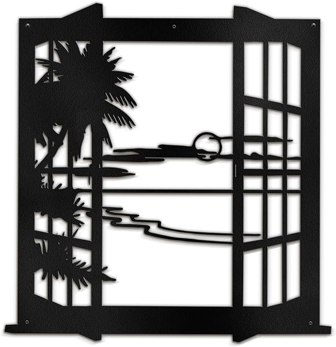 SIGNLEADER Metal Wall Art Decor Tropical Sunset Scenery Modern Abstract Wall Sculpture Hangings Home Decoration for Living Room, Bedroom, Bathroom, Kitchen, Outdoor - 24" Black