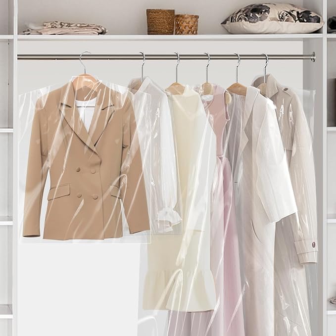 30 PCS 35.5 Inch Plastic Garment Bag, Dry Cleaner Bags Laundry Bags, Clear Hanging Clothing Covers for Coat Suit Shirt Jacket Skirt