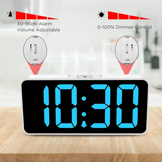 DreamSky Large Digital Alarm Clock Big Numbers for Seniors & Visually Impaired, 9 Inches Electric Clocks for Bedroom, Jumbo Display Fully Dimmable Brightness, USB Ports, Adjustable Alarm Volume
