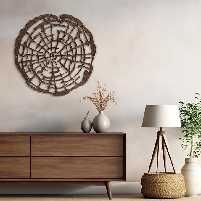 SIGNLEADER Metal Wall Art Decor Wood Rings of Tree Minimalist Modern Abstract Wall Sculpture Hangings Home Decoration for Living Room, Bedroom, Bathroom, Kitchen, Outdoor - 18" Bronze