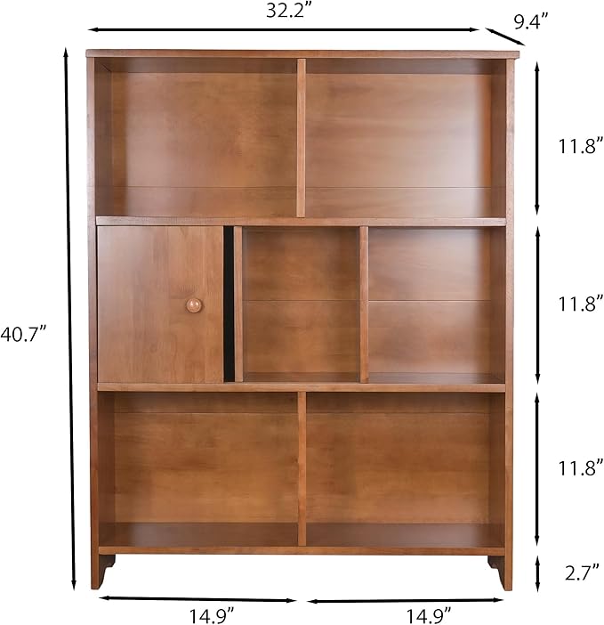 Brown Bookcase by Natural Wood, 7 Cube Bookshelf, Small Book Shelves Freestanding Display Storage Shelves. Open Bookshelf for Bedroom, Living Room and Office (Brown, 7 Cube)
