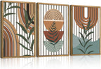 DRACIT Large Boho Mid century Wood Wall Art Set,Modern Geometric Leaves Artwork Bohemian Wall Sculptures,Abstract Minimalist Wooden Wall Decor for Living Room Bedroom Office-16 x24 x3
