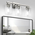 Bathroom Vanity Light, 3-Light 19" Brushed Nickel Modern Matte Wall Sconce Lighting with Clear Glass Shade, Wall Lights,Bath Vintage Wall Mounted Lamps for Mirror Bedroom Living Room