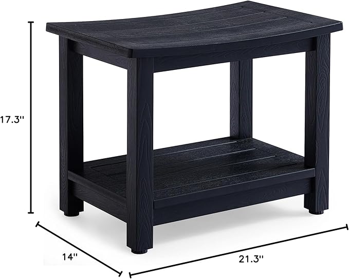 Heavy Duty HDPS Shower Bench Seat, Waterproof Shower Stool for Shaving Legs, Large Poly Lumber Bathroom Chair Seat with Ajustable Feet, Indoor/Outdoor Use, No Maintenance, Black