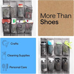 GORILLA GRIP Over the Door Shoe Organizer, 12 Large Breathable Mesh Pockets, Space Saving Hanging Storage Holder, 2 Hook Closet Rack Hanger, Hangs on Closets for Shoes, Accessories, 64H x 9.5W Grey