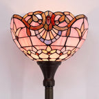 WERFACTORY Tiffany Floor Lamp Pink Baroque Stained Glass Light 12X12X71 Inches Pole Torchiere Standing Corner Torch Uplight Decor Bedroom Living Room Home Office S003P Series