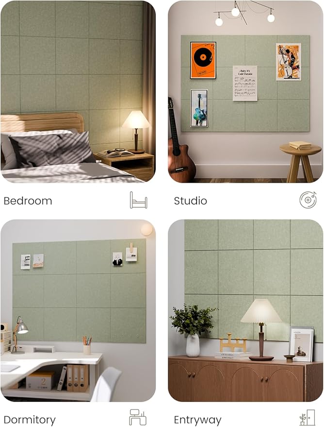 Large Felt Bulletin Board 48" x 36" Cork Board Alternative-12 Pack with 70 Safe Removable Adhesive Tabs, Cork Boards for Walls Felt Board for Home Office Classroom Pin Board - Sage Green