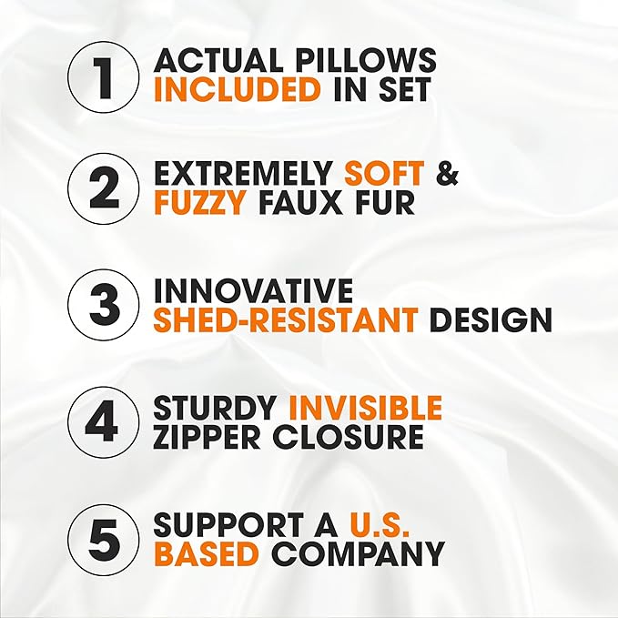 Cheer Collection Faux Fur Throw Pillows - Decorative Pillows for Couch, Bed Throw Pillows, White Accent Pillows for Bedroom or Living Room Aesthetic, Set of 2 Furry Throw Pillows, 12" x 20"