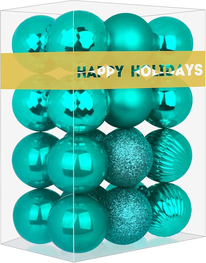 Teal 1.6" Small Christmas Balls Christmas Tree Decoration Ornaments Shatterproof Hanging Balls for Birthday Halloween Holiday Wedding Decorations Set of 24pcs