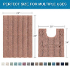 H.VERSAILTEX Bathroom Rugs Bath Rug Set 2 Piece Bathroom Contour Rug Toilet Mat Non Slip Contour Bath Rug Ultra Thick Water Absorbent Striped Bath Mats Washable(36" x 24" Plus 20" x 24" U, Muted Clay)