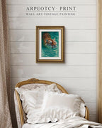 ARPEOTCY Gold Framed Canvas Wall Art, 11x14 Inch Swimming Tiger Painting, Vintage Wildlife Animal Artwork, Aqua Blue Nature Wall Decor for Living Room, Bedroom, Bathroom, or Office