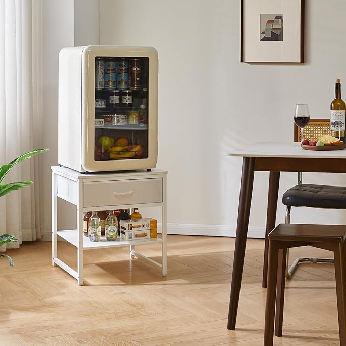 Living Room Large Side Table, End Table with Drawers, Refrigerator Stand Printer Table with Adjustable Shelves, Office Square Coffee Table White YD-TM156W