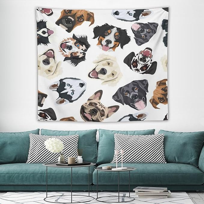 VUMIVI Dog-Head Tapestry Cartoon Pet Illustrations Cute Funny Animals Colorful Graffiti Tapestry Wall Hanging for Living Room Bedroom Dorm Classroom Aesthetic Decor W60xL50in